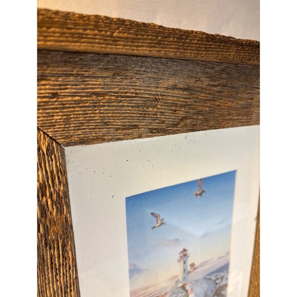 Peggys Cove Lighthouse Print In Rustic Wood Frame Signed Neil Depew 15 x 12.5" - Picture 4 of 10